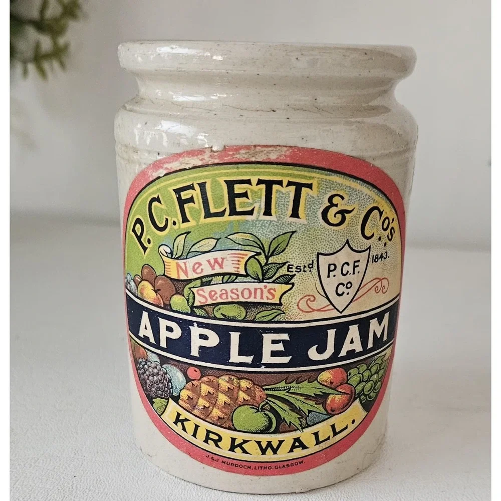 Vintage P C Flett & Co Kirkwall Apple & Bramble Jam Stoneware Jar